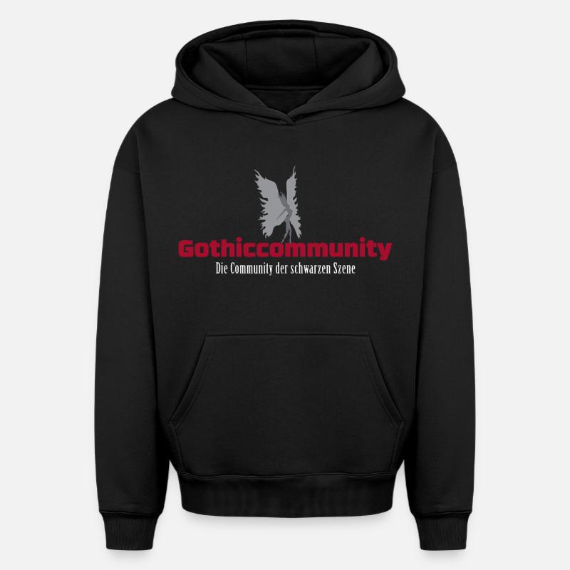 Logo_mit_Engel_und_Beschreibung - Sweat à capuche unisexe oversize épais SPREAD - noir