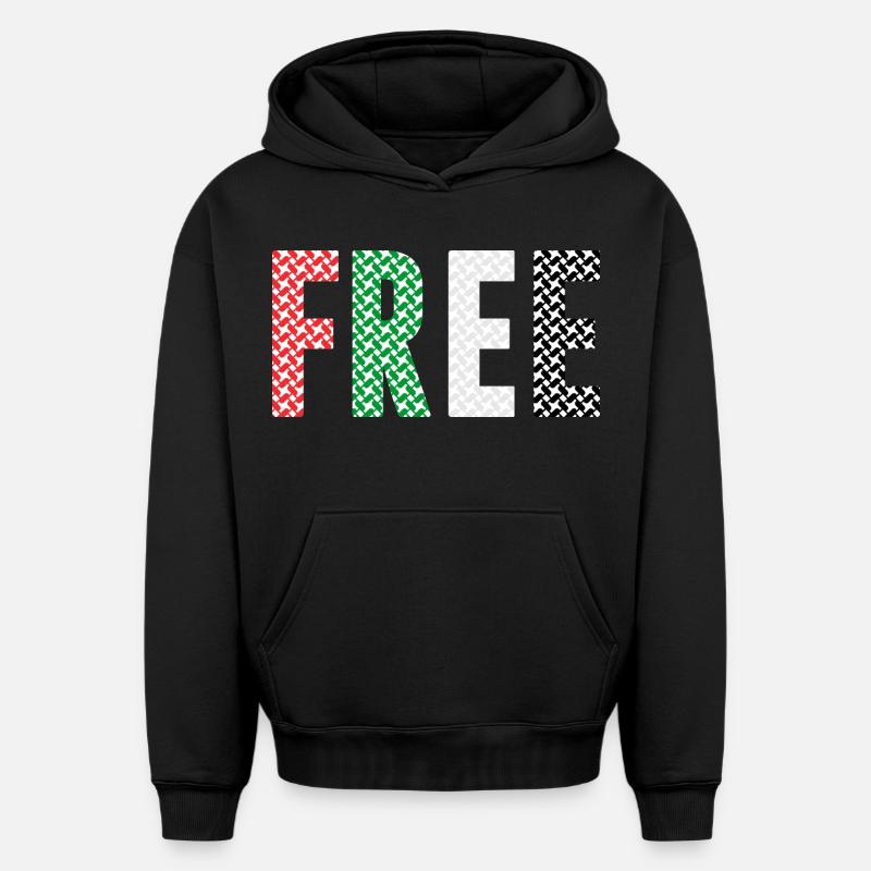 Palestine libre - Sweat à capuche unisexe oversize épais SPREAD - noir
