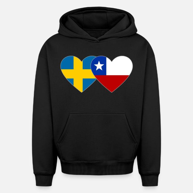 Suède Chili Drapeau Coeur - Sweat à capuche unisexe oversize épais SPREAD - noir