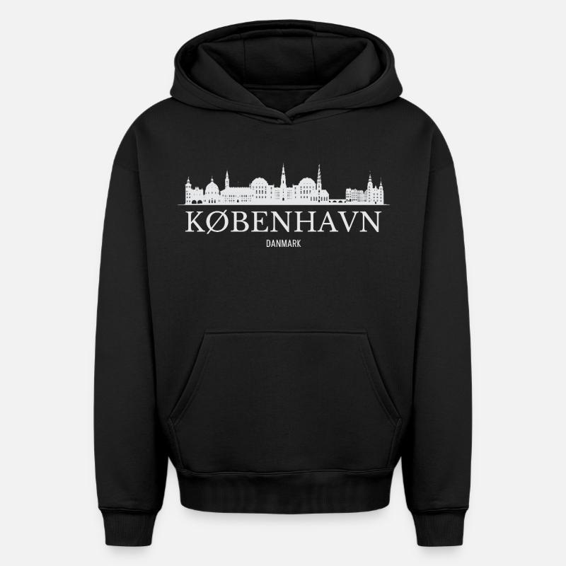Copenhague Skyline, Copenhague Danemark - Sweat à capuche unisexe oversize épais SPREAD - noir