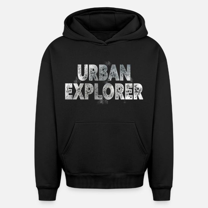 Explorateur urbain - Sweat à capuche unisexe oversize épais SPREAD - noir