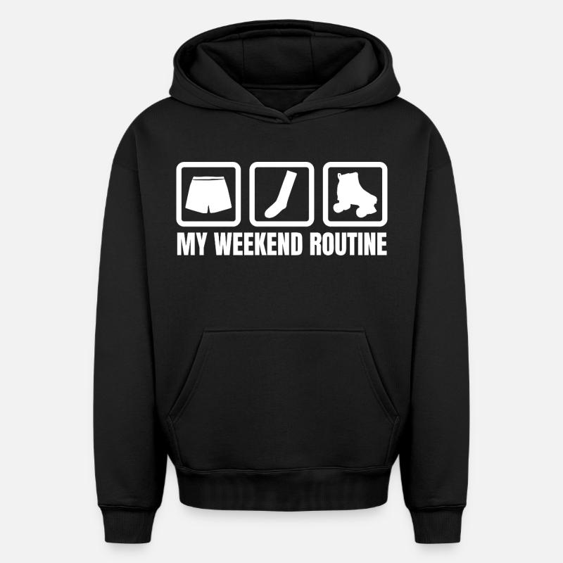 Ma routine du week-end - Sweat à capuche unisexe oversize épais SPREAD - noir