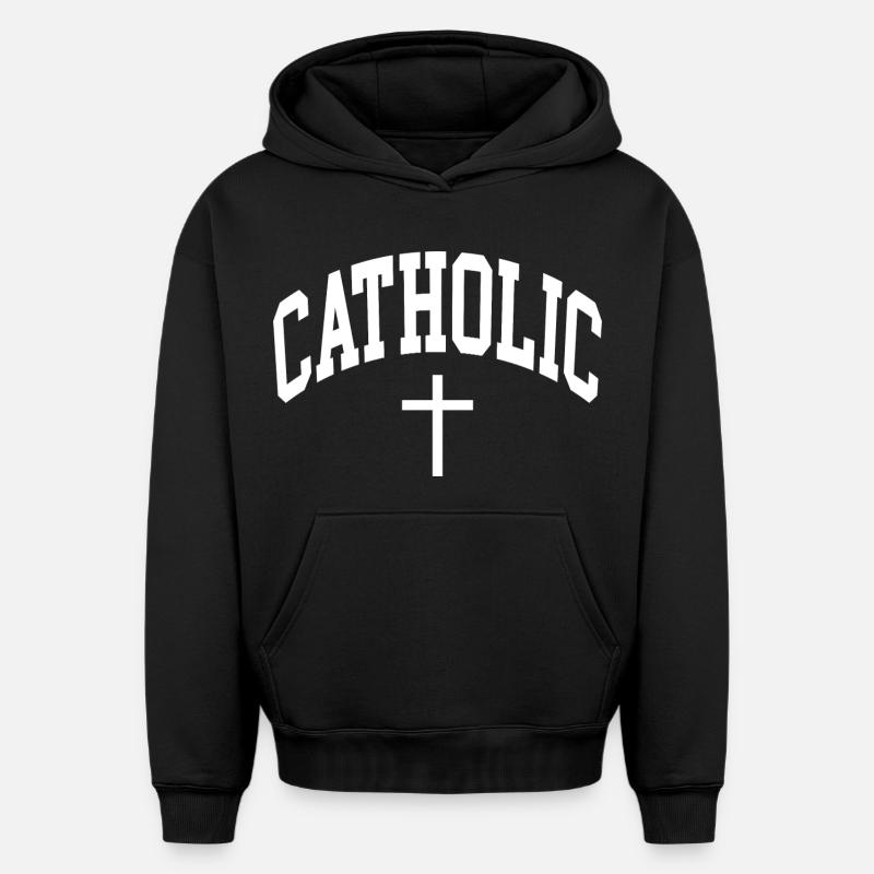 Katholisch Katholik catholique - Sweat à capuche unisexe oversize épais SPREAD - noir