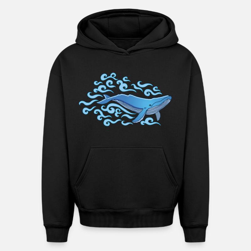 La baleine bleue - Sweat à capuche unisexe oversize épais SPREAD - noir