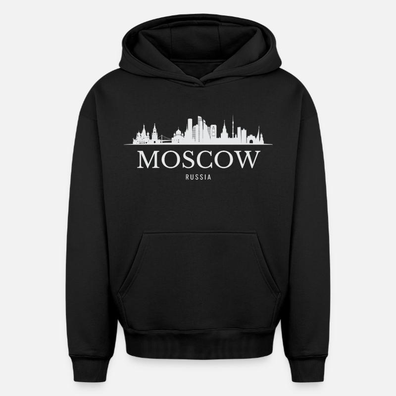 Silhouette de Moscou, Moscou Russie - Sweat à capuche unisexe oversize épais SPREAD - noir