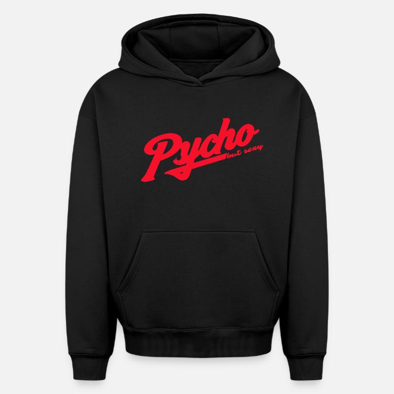 Psycho Retro Script Logo - Sweat à capuche unisexe oversize épais SPREAD - noir