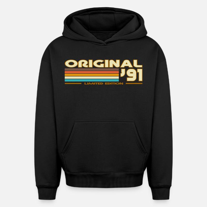 Original 91 Rayures Rétro - Sweat à capuche unisexe oversize épais SPREAD - noir