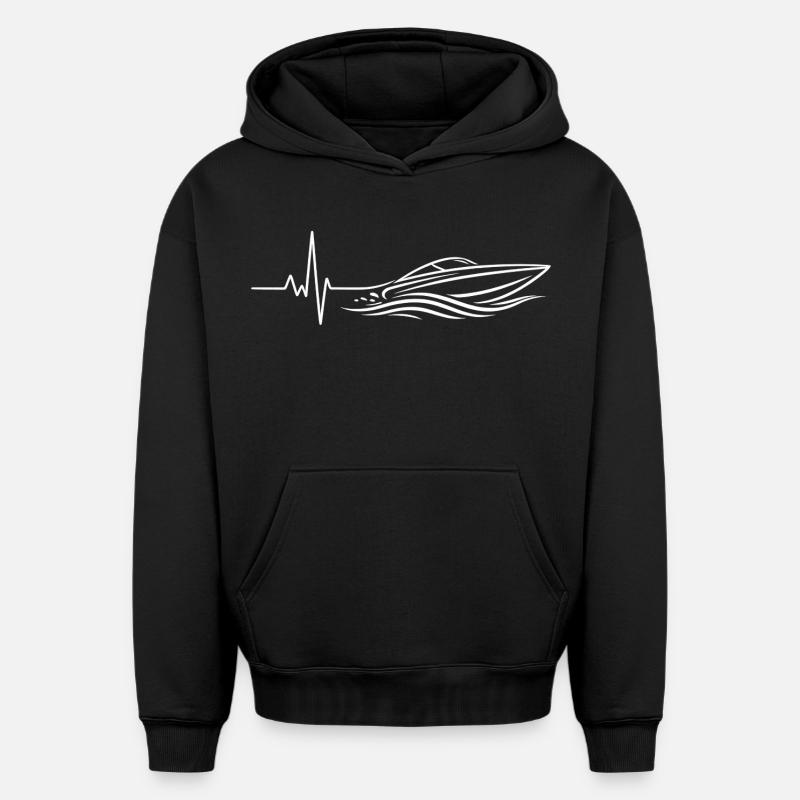 ECG de bateau - Sweat à capuche unisexe oversize épais SPREAD - noir