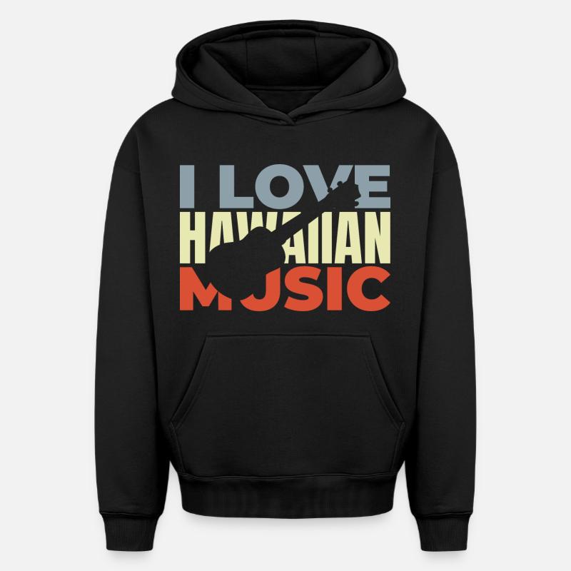 Musique hawaïenne - Sweat à capuche unisexe oversize épais SPREAD - noir