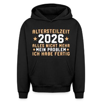Retraite partielle 2026 J’ai terminé - retraite anticipée - Sweat à capuche unisexe oversize épais SPREAD - noir - Devant - AI Model Female 172 light (172cm) & AI Model Male 185 light (185cm)