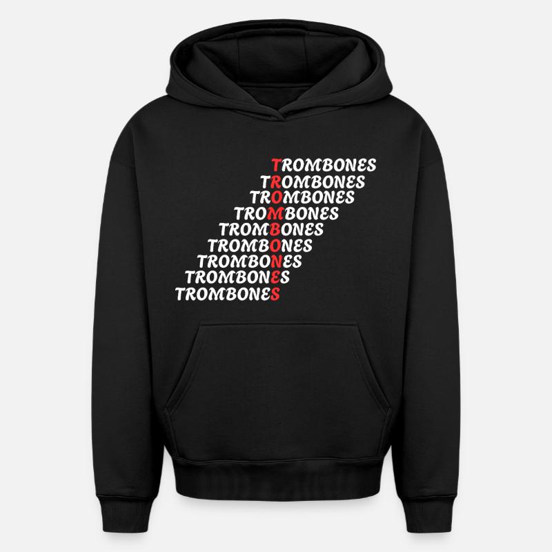 TROMBONES - Sweat à capuche unisexe oversize épais SPREAD - noir