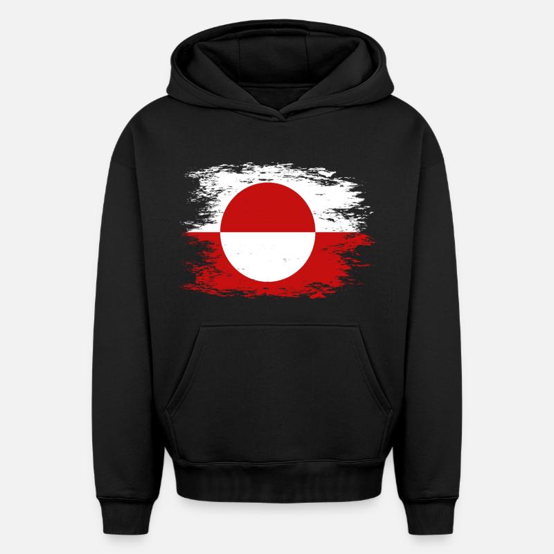 Drapeau du Groenland utilisé - Sweat à capuche unisexe oversize épais SPREAD - noir