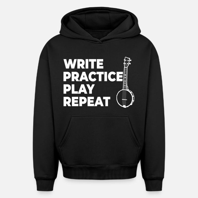 Writing, practicing, playing, repeating - Oversized Heavyweight Unisex Hoodie - black