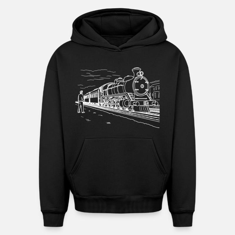 Dessin d’amoureux du train - Sweat à capuche unisexe oversize épais SPREAD - noir