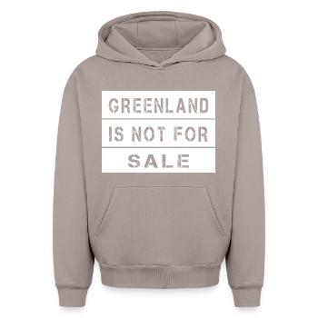 Greenland Is Not For Sale - Oversized Heavyweight Unisex Hoodie - taupe - Front - AI Model Female 172 light (172cm) & AI Model Male 185 light (185cm)