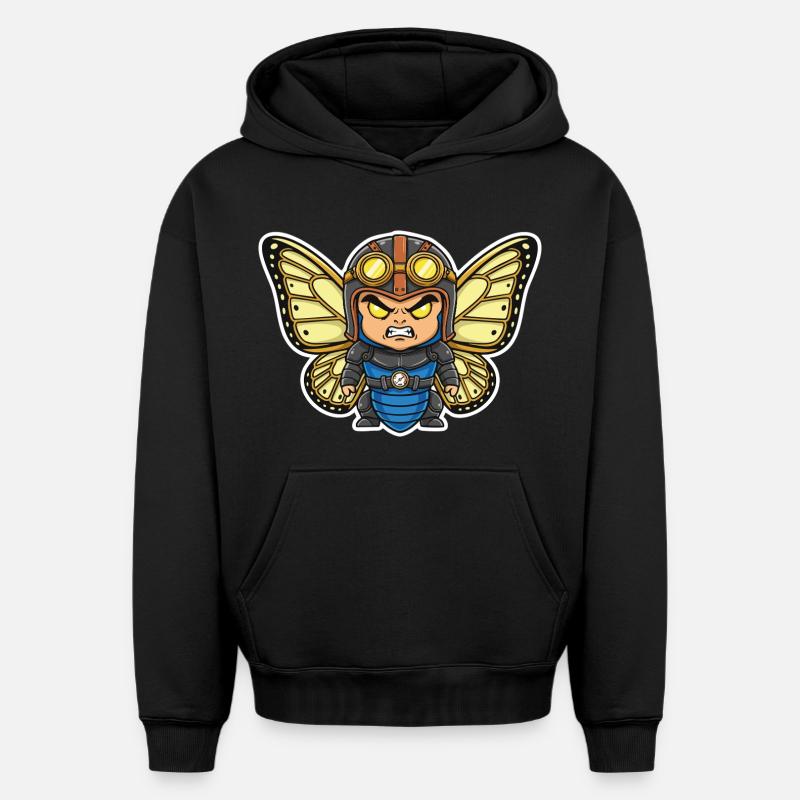 Papillon Aviateur Steampunk Armure Bleue - Sweat à capuche unisexe oversize épais SPREAD - noir