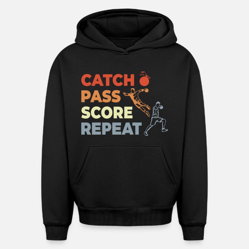 Handball Techniques - Sweat à capuche unisexe oversize épais SPREAD - noir
