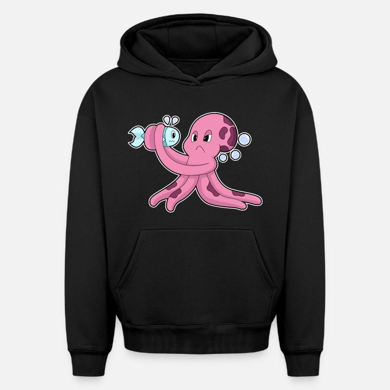 Poisson poulpe - Sweat à capuche unisexe oversize épais SPREAD - noir