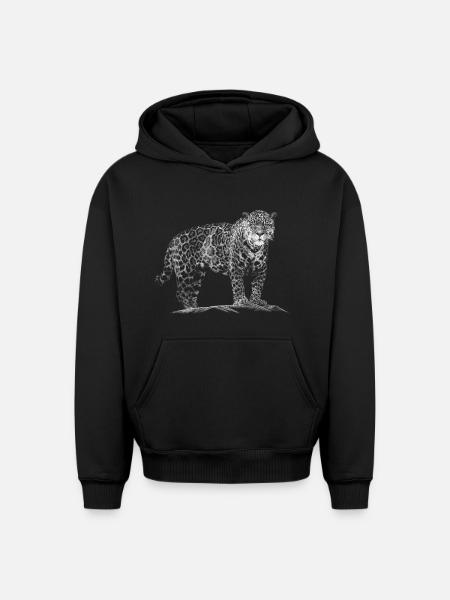 Leopard - Oversized Heavyweight Unisex Hoodie - black