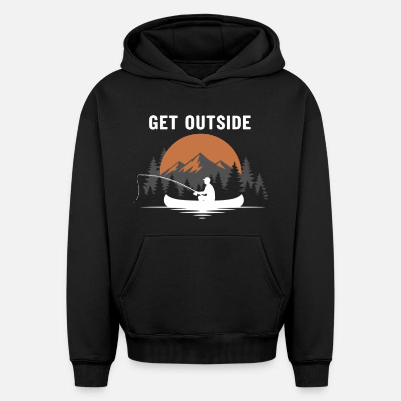 Pêche Rivière Canoë Get Outside - Sweat à capuche unisexe oversize épais SPREAD - noir