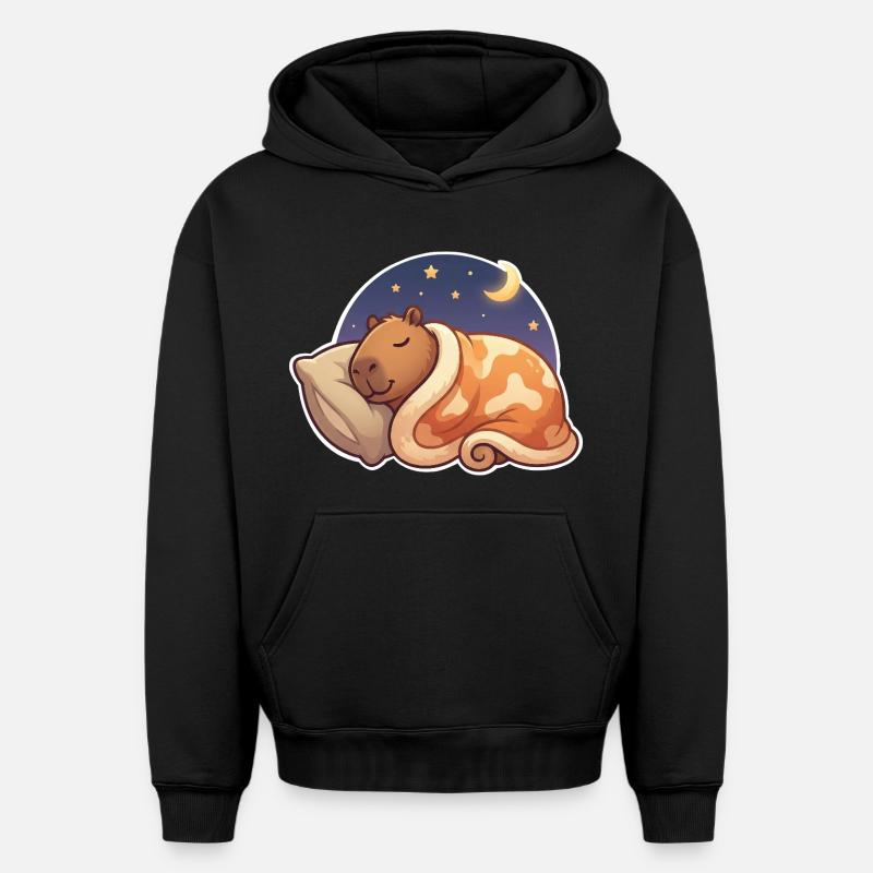 Capybara Sleeping - Sweat à capuche unisexe oversize épais SPREAD - noir