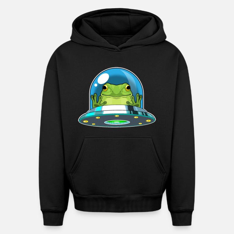 Frog Spaceship Space - Sweat à capuche unisexe oversize épais SPREAD - noir