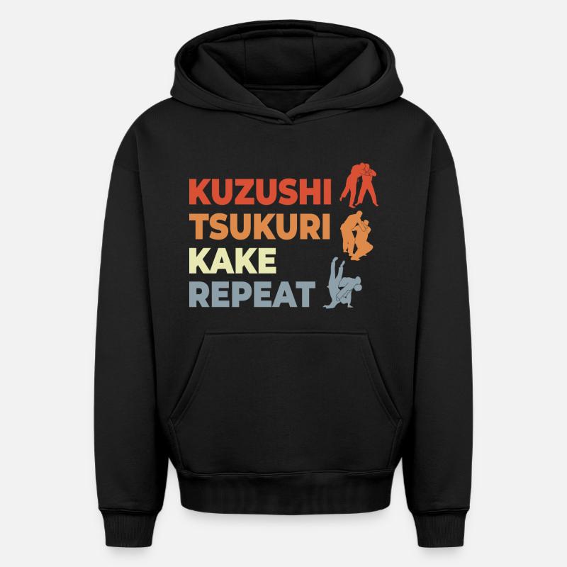 Judo Techniques - Sweat à capuche unisexe oversize épais SPREAD - noir