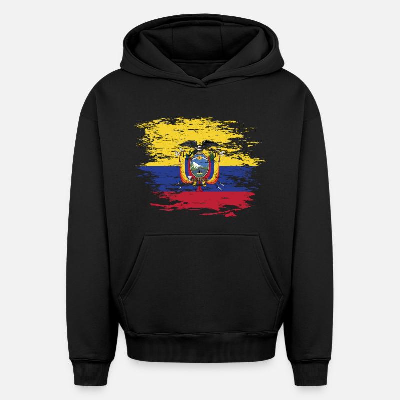 Drapeau de l'Équateur utilisé - Sweat à capuche unisexe oversize épais SPREAD - noir