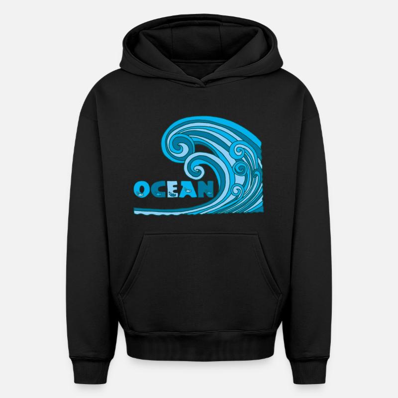 Océan - Sweat à capuche unisexe oversize épais SPREAD - noir