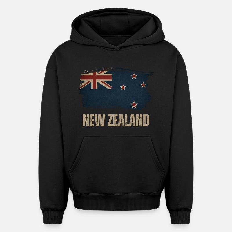 Drapeau Grunge de la Nouvelle-Zélande - Sweat à capuche unisexe oversize épais SPREAD - noir