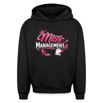 Miss Management Femmes Humour de bureau - Sweat à capuche unisexe oversize épais SPREAD - noir - Devant - AI Model Female 172 light (172cm) & AI Model Male 185 light (185cm)