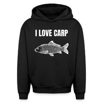 J’adore la silhouette de la carpe - Sweat à capuche unisexe oversize épais SPREAD - noir - Devant - AI Model Female 172 light (172cm) & AI Model Male 185 light (185cm)