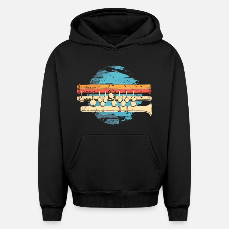 Flûte graphique - Sweat à capuche unisexe oversize épais SPREAD - noir