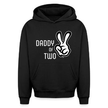 Papa de deux (Papa / Père / Victoire / NÉGATIF 2C) - Sweat à capuche unisexe oversize épais SPREAD - noir - Devant - AI Model Female 172 light (172cm) & AI Model Male 185 light (185cm)