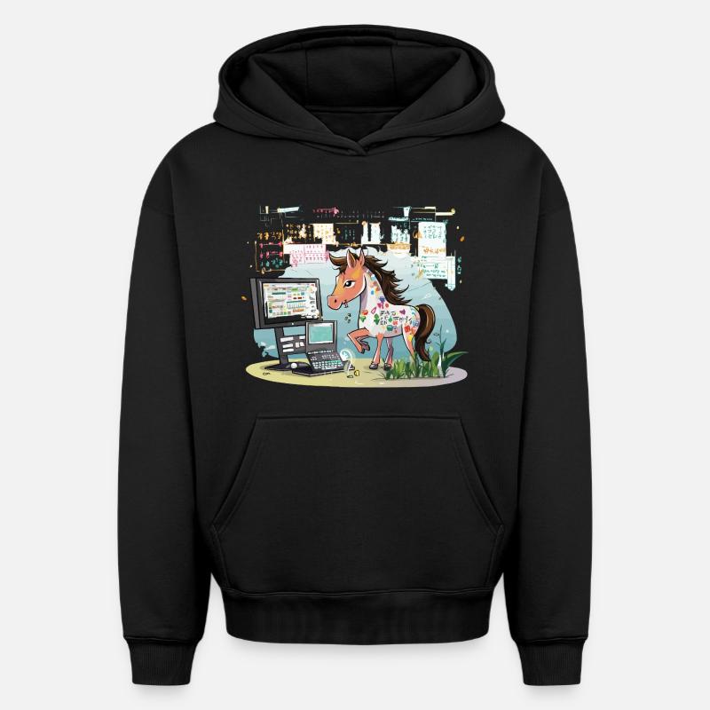 Digital Graffiti Pony - Sweat à capuche unisexe oversize épais SPREAD - noir