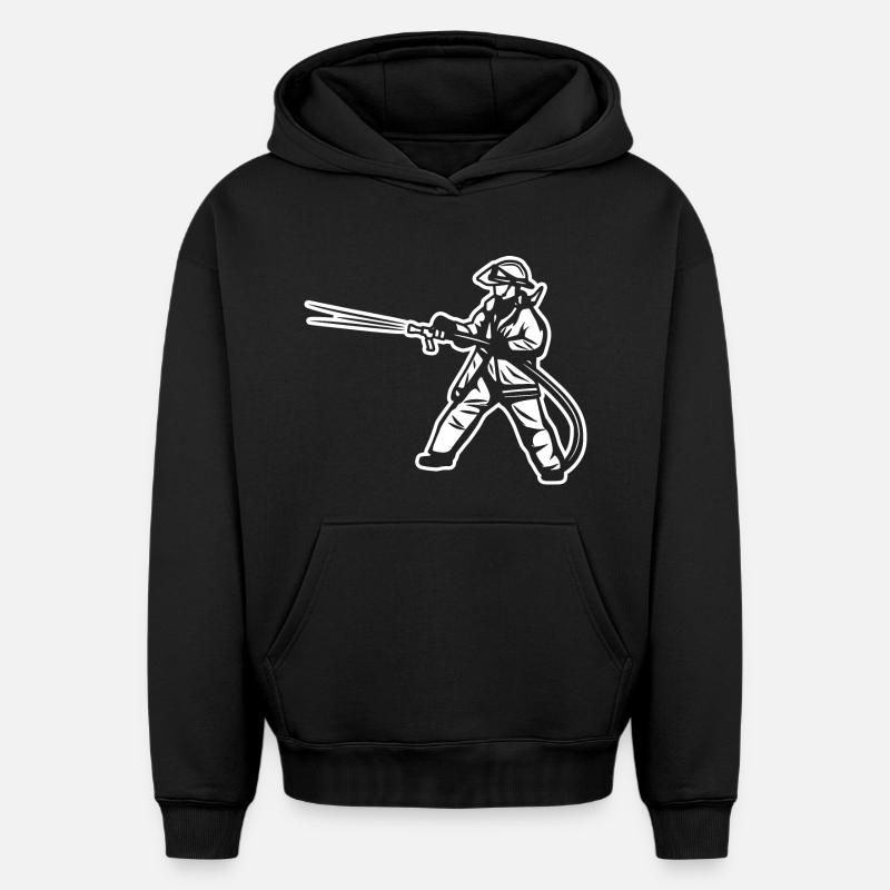 Pompier - Sweat à capuche unisexe oversize épais SPREAD - noir