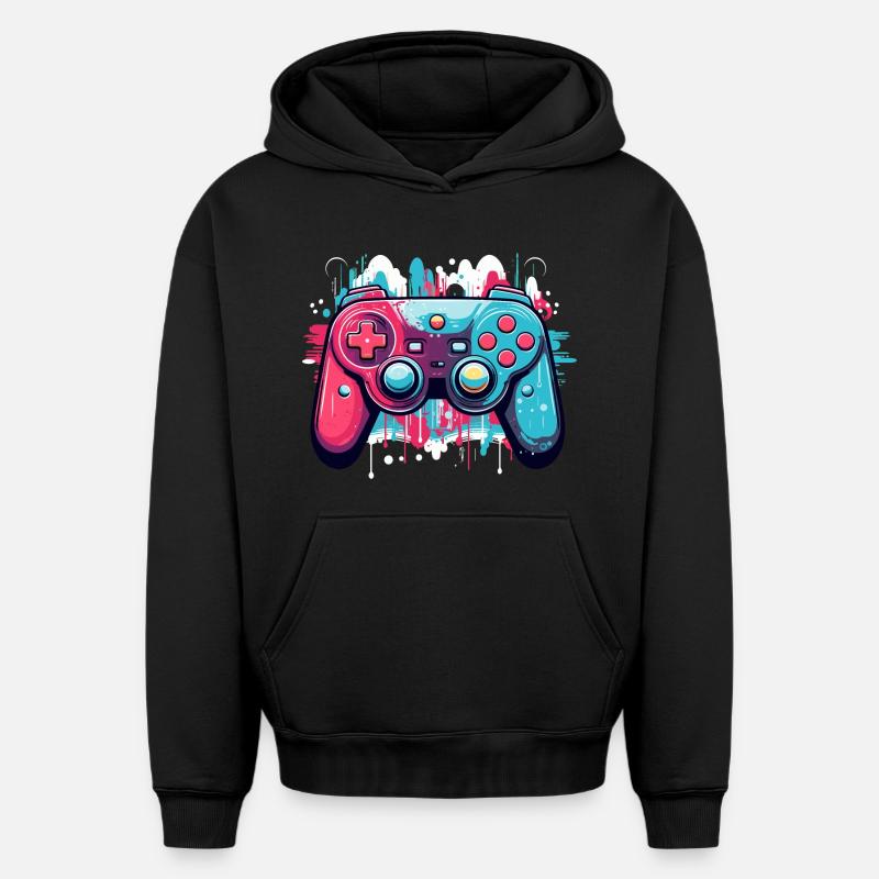 Manettes de jeu - Sweat à capuche unisexe oversize épais SPREAD - noir