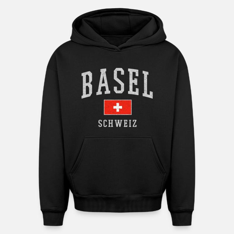 Bâle - Sweat à capuche unisexe oversize épais SPREAD - noir