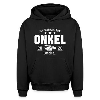 Annonce de grossesse de l’oncle enceinte 2026 - Sweat à capuche unisexe oversize épais SPREAD - noir - Devant - AI Model Female 172 light (172cm) & AI Model Male 185 light (185cm)