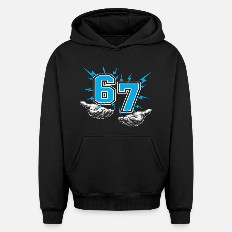 67 Six Sept - Sweat à capuche unisexe oversize épais SPREAD - noir