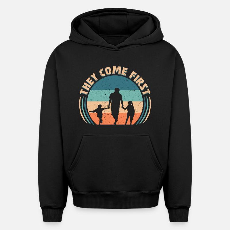 Père célibataire Père célibataire - Sweat à capuche unisexe oversize épais SPREAD - noir