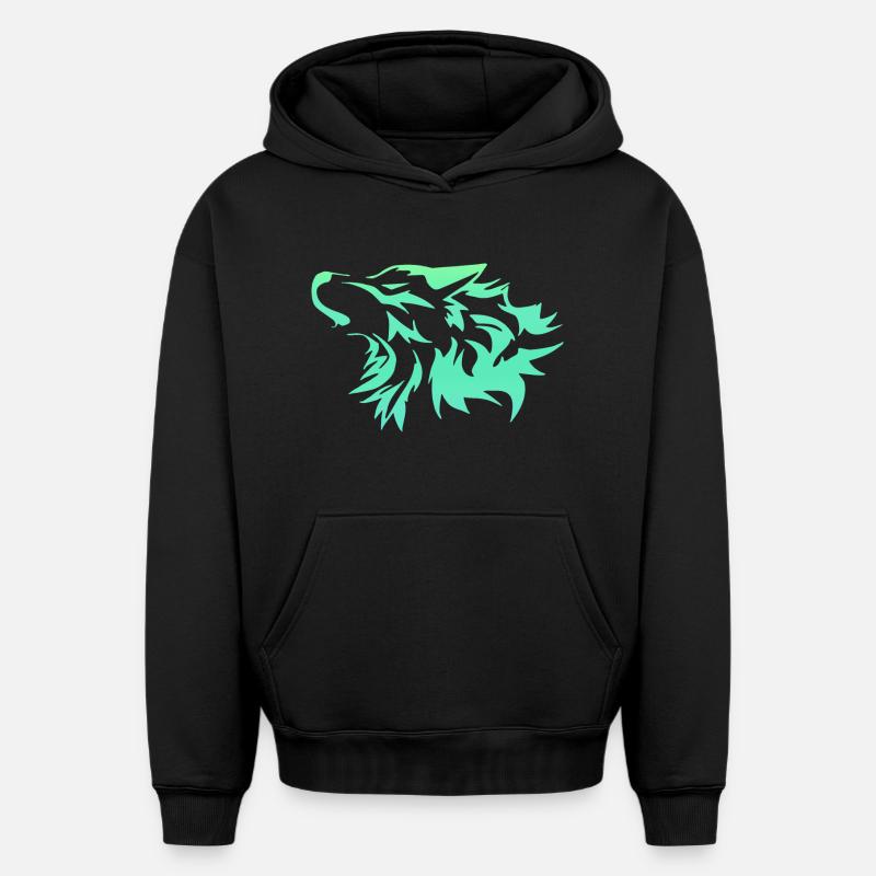 Loup vert vif - Sweat à capuche unisexe oversize épais SPREAD - noir