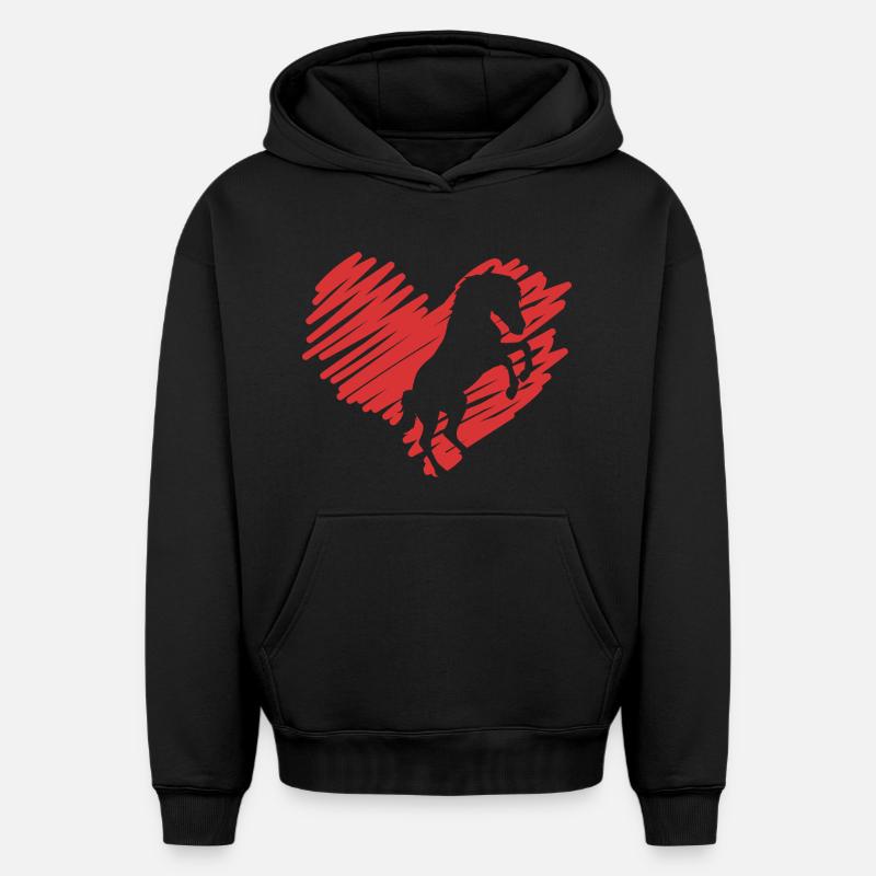 L’amour des chevaux - Sweat à capuche unisexe oversize épais SPREAD - noir