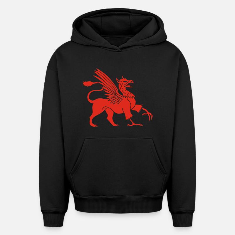 Griffon rouge - Sweat à capuche unisexe oversize épais SPREAD - noir