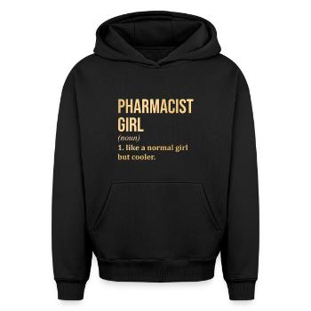 Pharmacie Pharmacie Pharmacie - Sweat à capuche unisexe oversize épais SPREAD - noir - Devant - AI Model Female 172 light (172cm) & AI Model Male 185 light (185cm)