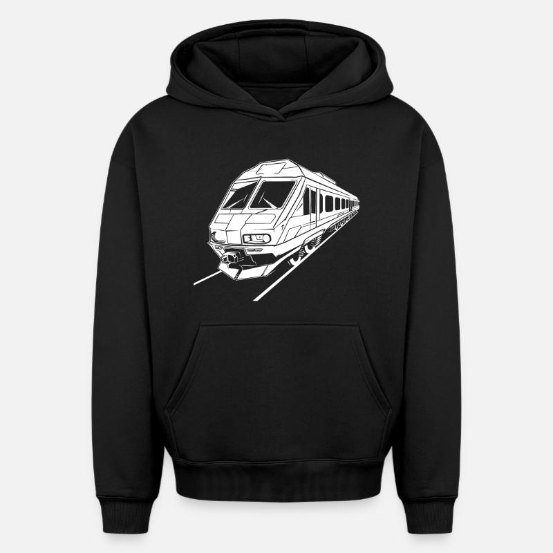Dessin de train - Sweat à capuche unisexe oversize épais SPREAD - noir