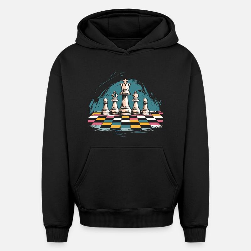 Graphismes d’échecs - Sweat à capuche unisexe oversize épais SPREAD - noir