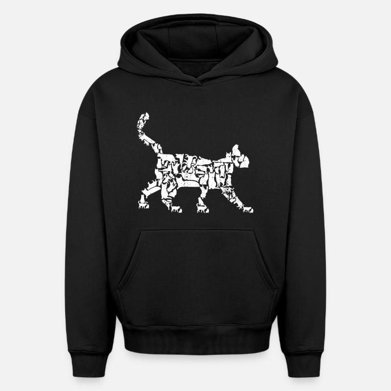 Dessin de chat - Sweat à capuche unisexe oversize épais SPREAD - noir