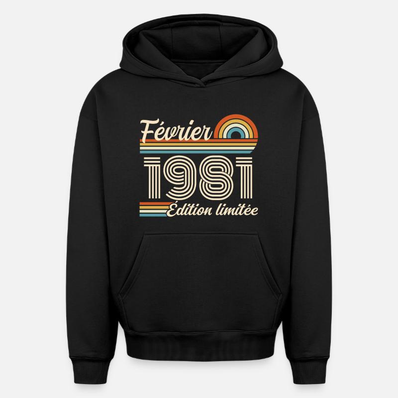 Février 1981 - Sweat à capuche unisexe oversize épais SPREAD - noir