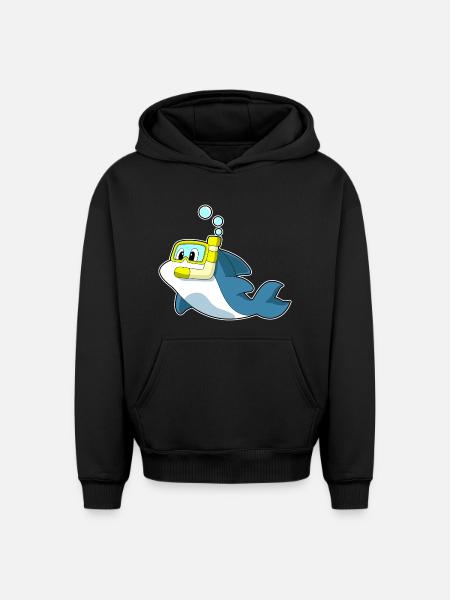 Dolphin Diver Snorkel Diving - Oversized Heavyweight Unisex Hoodie - black